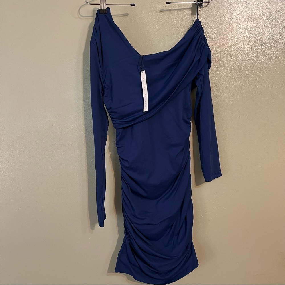 Susana Monaco Gathered Stretch Mid Summer Night Blue Mini Dress Party M NWT